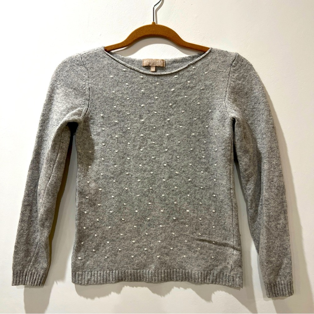 Cashmere/Wool Blend Sweater Crewneck grey with white polka dots small